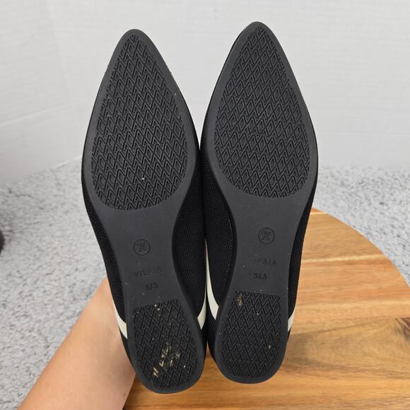 Vivaia Women 37.5 Vienna Black White Pointed Toe V Cut Casual Daily Ballet Flats - Picture 10 of 15